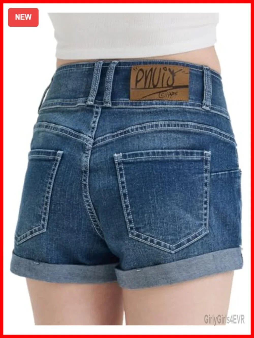 High Waisted Cuffed Denim Shorts Triple Button Fly Vintage Wash High Stretch
